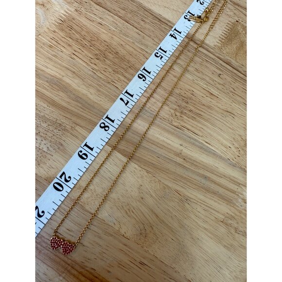 Kate Spade Gold Chain Necklace With Red Crystal Double Heart Pendant - Picture 4 of 10